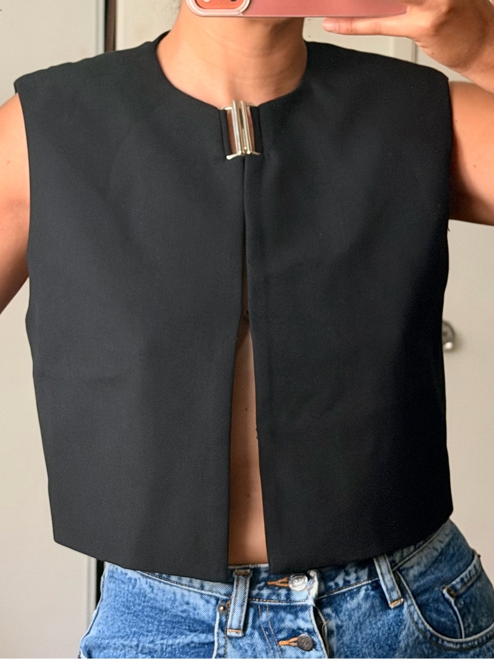 Zara Black Cropped Vest with Silver Metal Clasp